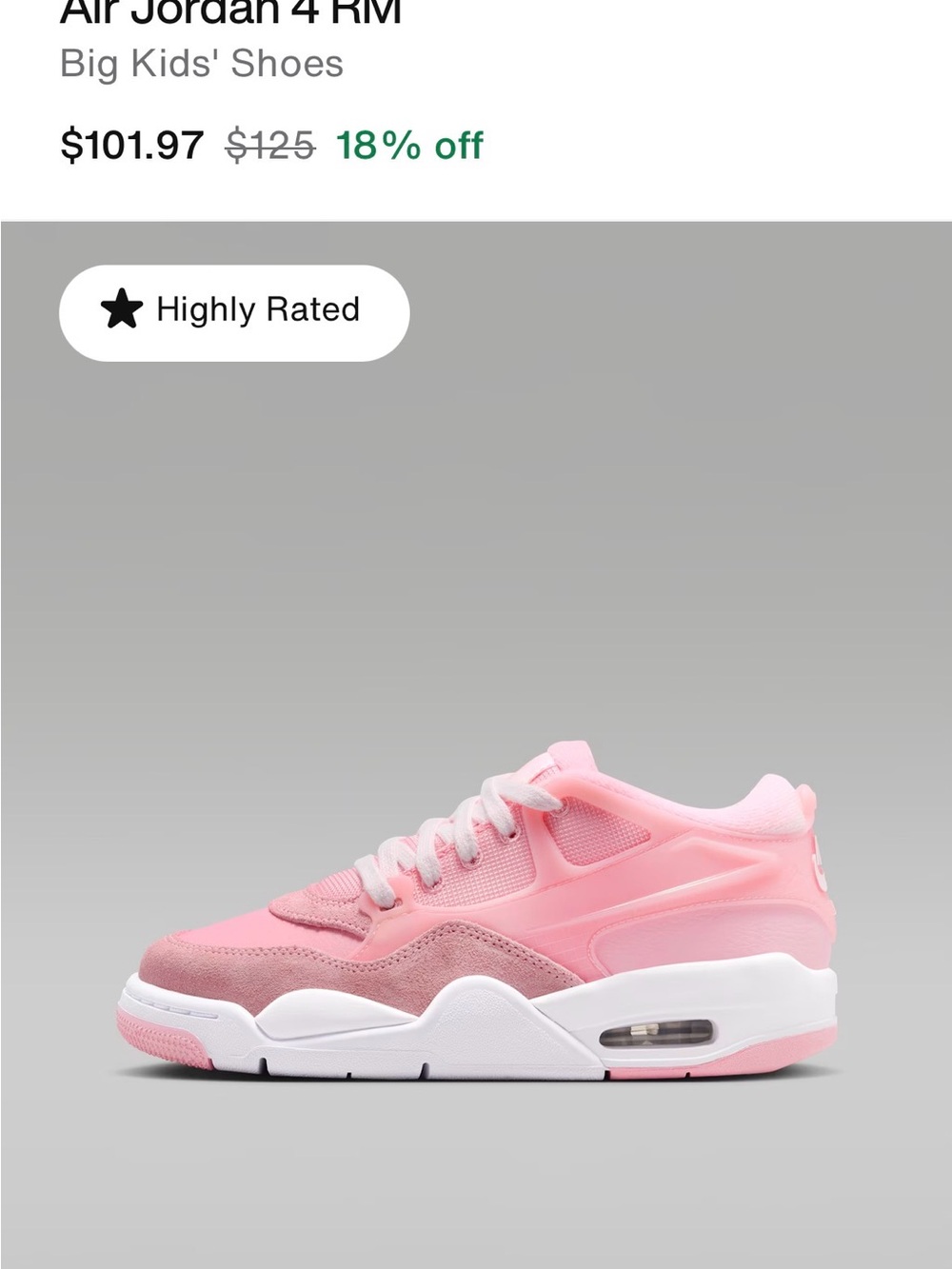 Jordan Air Jordan 4 RM Pink and White Sneakers kids size 3.5y